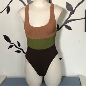 Vintage Hunza G Cocoa Avocado One Piece Swimsuit